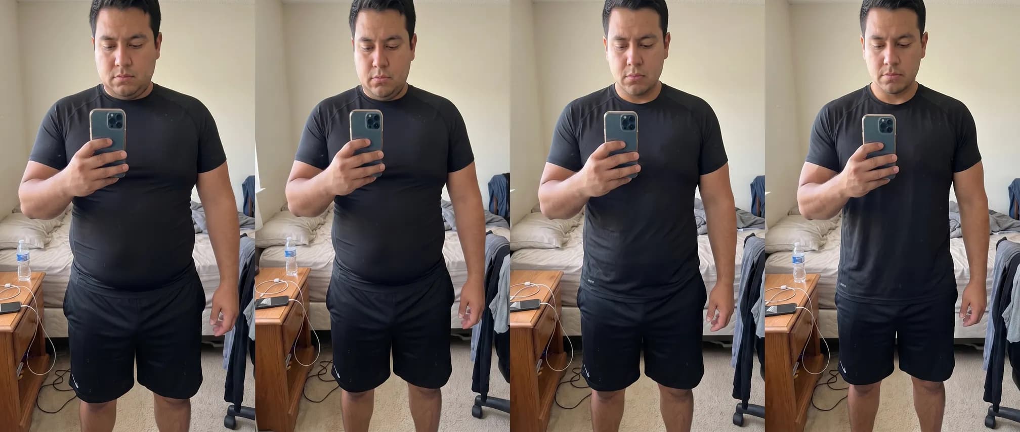 AI-generated 12-month gym progress timeline: the same person at Month 1, Month 3, Month 6 and Month 12